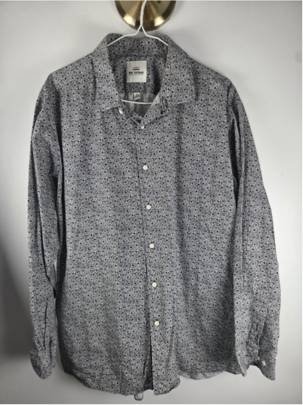 Ben Sherman Men's Dress Shirt Size 17,5 34/35 XL Gray W/ Flower Pre-Owned